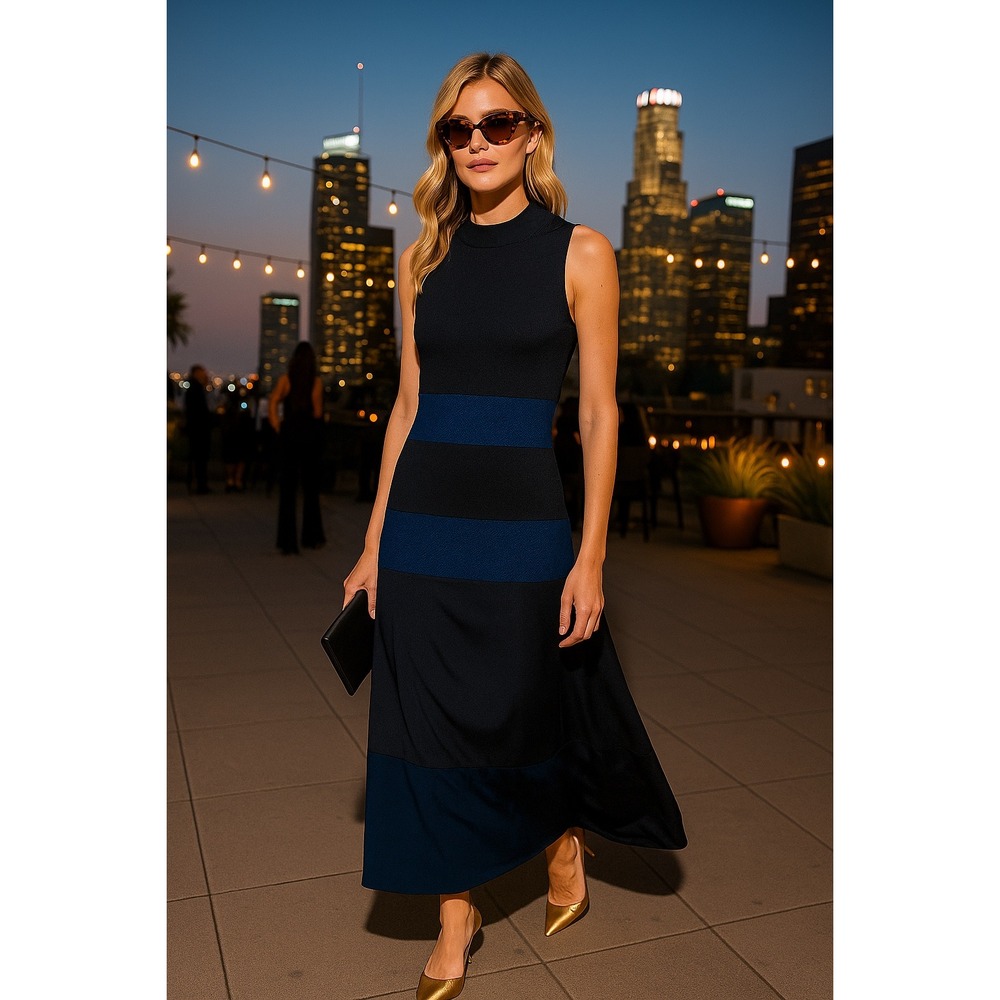 PAPER LONDON Black Blue Textured‎ Sleeveless Maxi Dress Size 8 UK/USA 4
